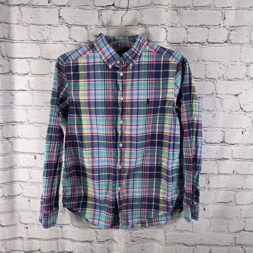 Polo Ralph Lauren Shirt Kids L (14-16) Multicolor Madras Plaid Natural Stretch